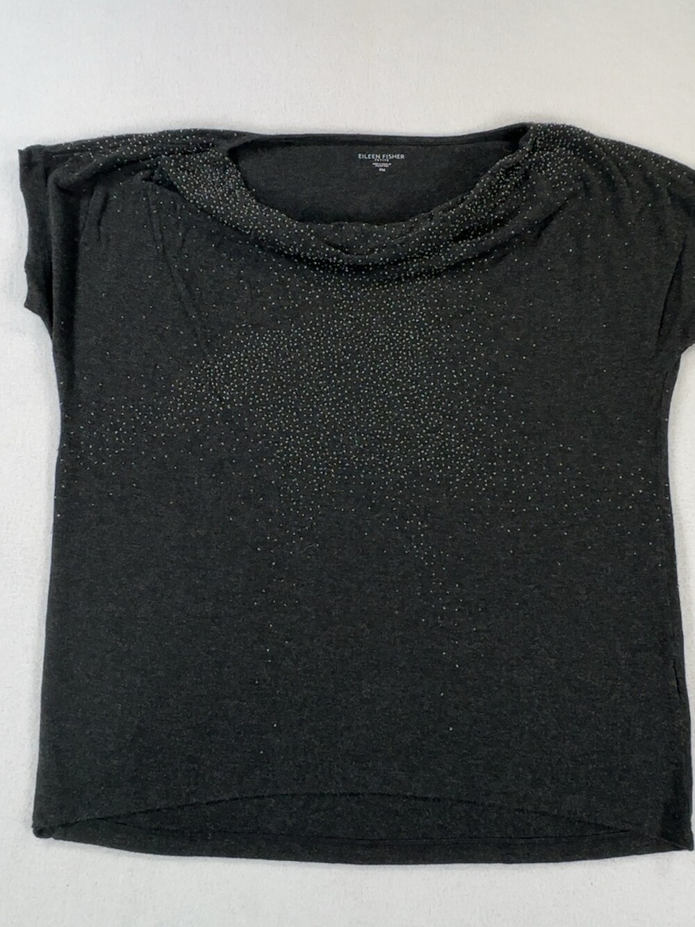 Eileen Fisher Petite Cowl Neck Top Charcoal Gray Women's Size Medium